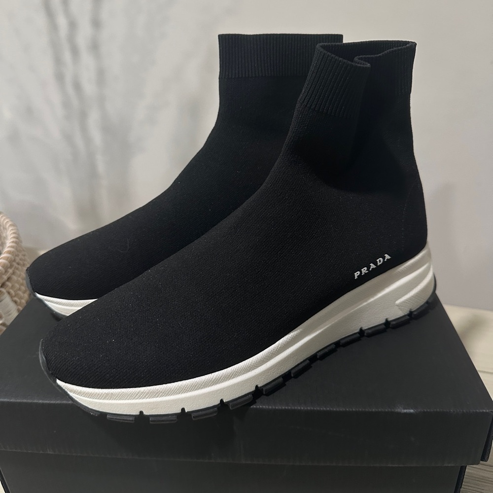 Prada Black and White Sock Sneakers